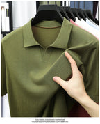 100%  Lyocell Knitwear 2025 Men Spring Summer Trendy Turn Down Collar Knit Tees Short Sleeve Breathable Knit Tops