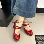 Thin High Heel Women Mary Jane Shoes Concise Shallow Belt Buckle Shoes Spring Autumn Ladies Elegant Wedding Dancing Pumps