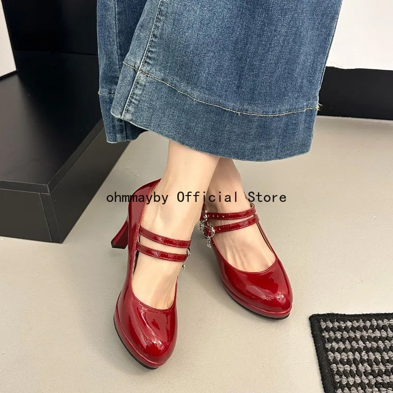Thin High Heel Women Mary Jane Shoes Concise Shallow Belt Buckle Shoes Spring Autumn Ladies Elegant Wedding Dancing Pumps