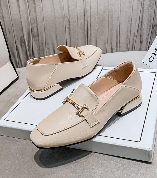 Women's Summer Footwear Square Toe Shoes for Woman 2025 Low Heel Elegant Office Loafers Black Luxury Brand Slip on High Quality