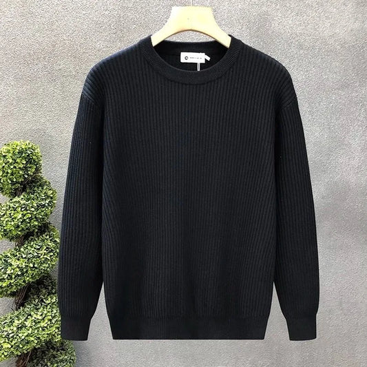 Korean Style Men's Sweater Vertical Stripes Round Neck Pullovers High Quality Inner Soft Knitted Fashion Versatile Undershirt