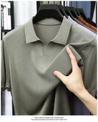 100%  Lyocell Knitwear 2025 Men Spring Summer Trendy Turn Down Collar Knit Tees Short Sleeve Breathable Knit Tops