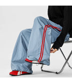 American Striped Quick - Drying Relaxed Pants for Men, Straight - Leg Wide - Leg Cargo Design Streetwear Couple's Work Trousers