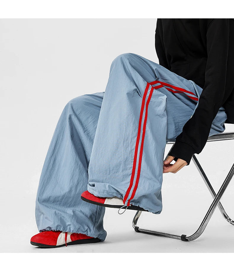 American Striped Quick - Drying Relaxed Pants for Men, Straight - Leg Wide - Leg Cargo Design Streetwear Couple's Work Trousers