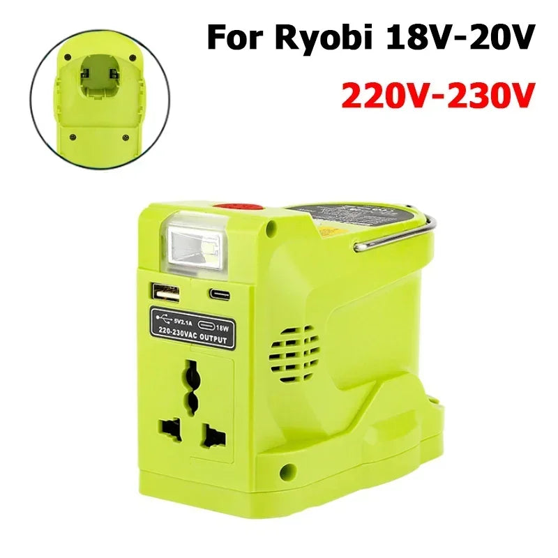 200W Portable Power Station Power Generator For Ryobi 18V Lithium Battery Portable Power Inverter With Dual USB 280LM LED Light