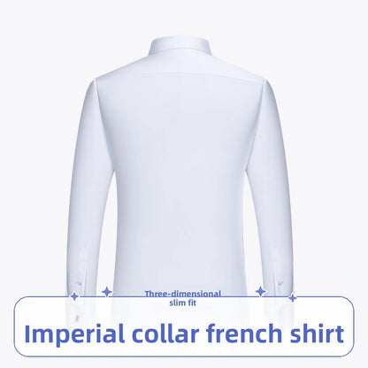 Men's Empire Neck French Cufflink Shirt Slim Fit Business Dress Assorted Cufflinks Lead Needle Large Tip Neck Men's White Shirt