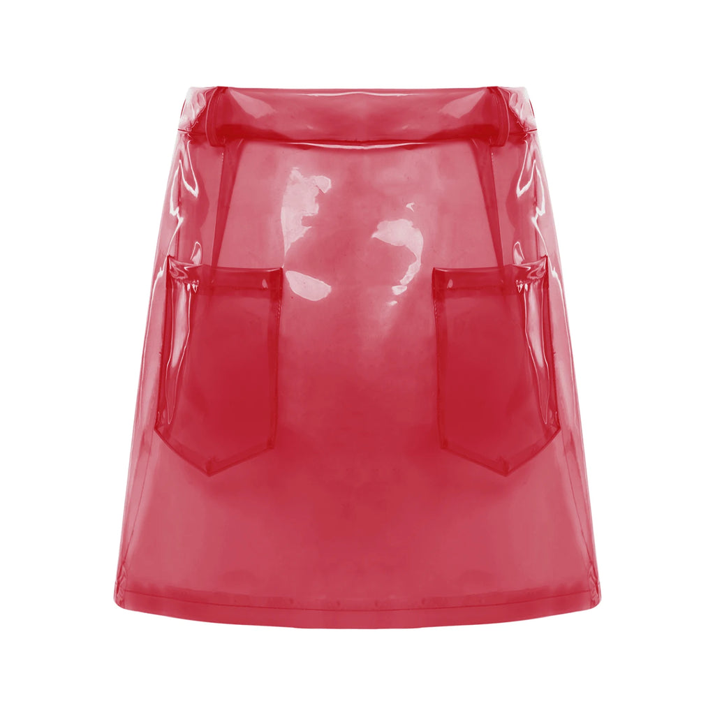 Transparent Pvc Disco Jazz Dance Bodycon Skirt for Women High Waist Pencil Miniskirt with Pockets See Through Cover Up Clubwear