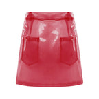 Transparent Pvc Disco Jazz Dance Bodycon Skirt for Women High Waist Pencil Miniskirt with Pockets See Through Cover Up Clubwear