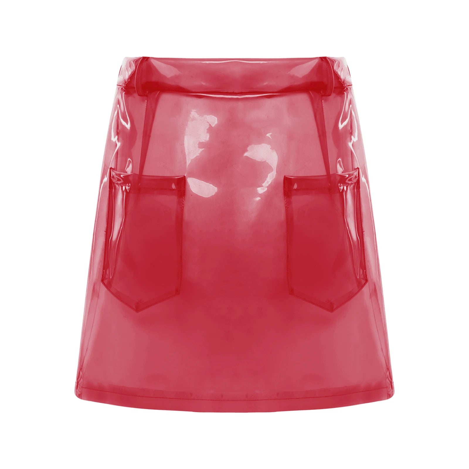 Transparent Pvc Disco Jazz Dance Bodycon Skirt for Women High Waist Pencil Miniskirt with Pockets See Through Cover Up Clubwear