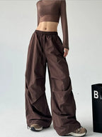 Y2k Hiking Straight Wide Pants Men Streetwear Cargo Paratrooper Pants Casual Brown Quick Dry Pocket Summer Travel Sport Trousers