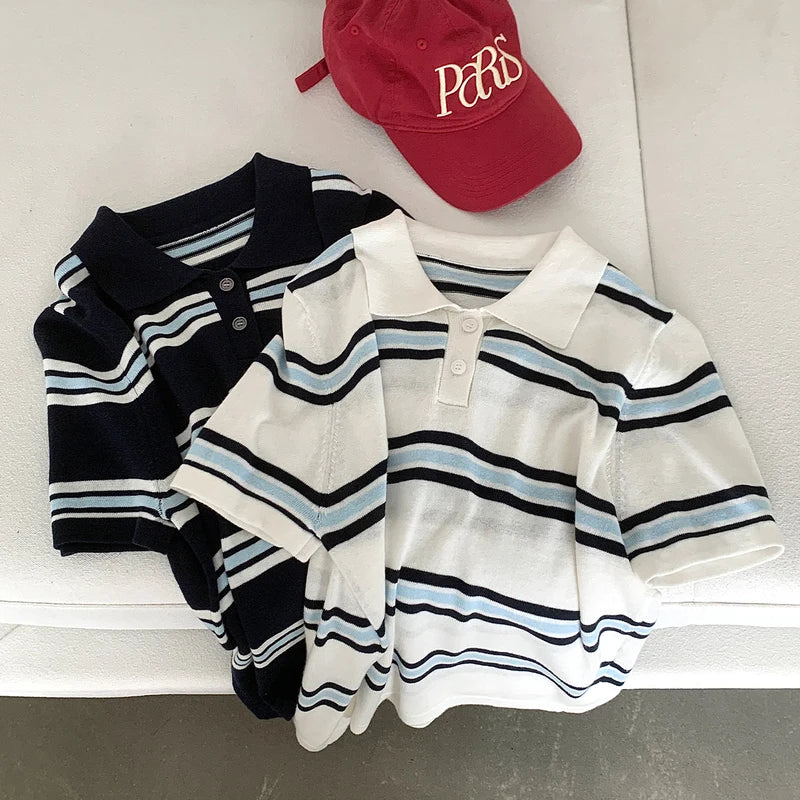 WinvyNee Summer Top Women's 100% Cotton Striped Polo T Shirt Women's Clothing Short Sleeve Casual Oversized Pullover A1522077
