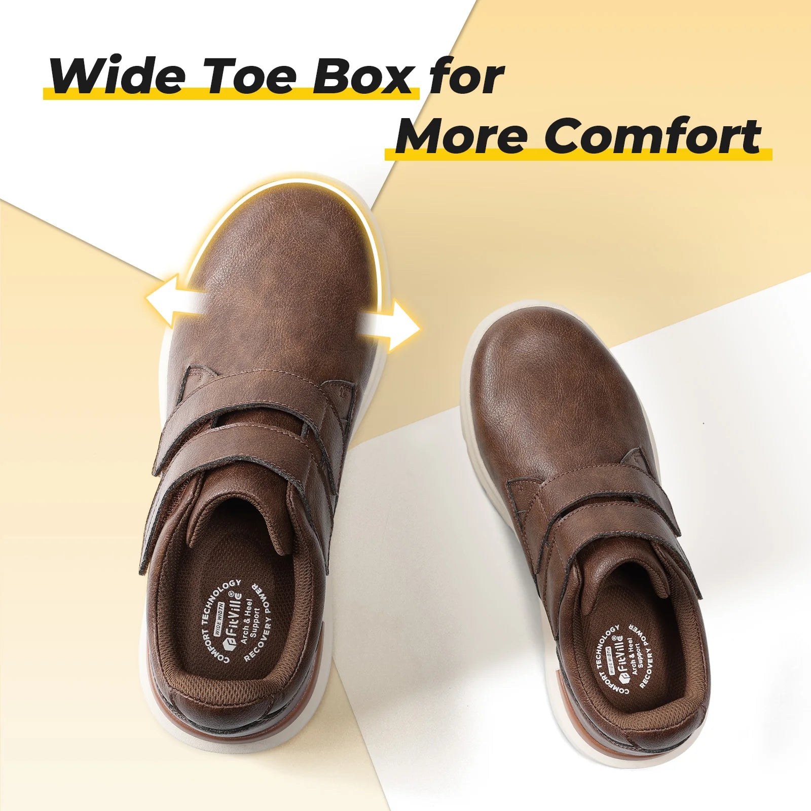 FitVille Wide Diabetic Shoes Dress Business Formal Casual Shoes for Men Slip on Walking Footwear Easy Wear Swollen Feet Comfort