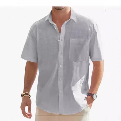 Men's Cotton Linen Short Sleeve Shirt Casual Button Down Shirt with Pocket Summer Beach Breathable Loose Tops Large size S-6XL