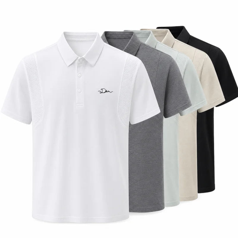 men's summer short sleeved sports polo shirt letter printed breathable t-shirt with air holes casual fashionable men's clothing