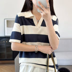 WinvyNee Summer Half Sleeved Women's Solid Polo Shirt Casual Cotton Striped Top T-shirt Women Clothing Casual Knitted A1002022