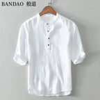 Chinese Style Spring and Summer Loose High-end Men's Linen Short-sleeved Cotton Linen Casual Breathable Shirt Collar T-shirt