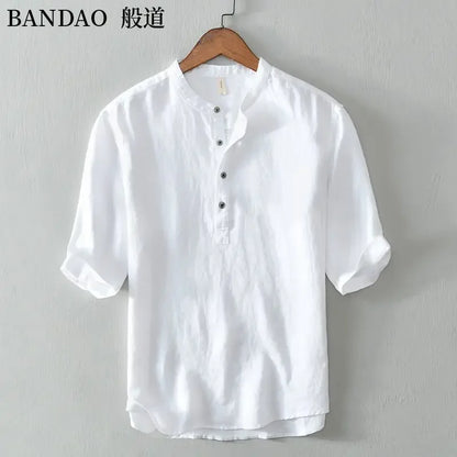 Chinese Style Spring and Summer Loose High-end Men's Linen Short-sleeved Cotton Linen Casual Breathable Shirt Collar T-shirt