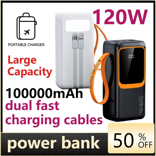 120W Super Fast Charging Portable Power Bank, 100000mAh Large Capacity, Universal Compatibility for All Mobile Phones