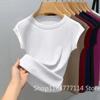 Women's New Sleeveless T-shirt Trendy Fashion Casual Slim Fit Summer Round Neck Ribbed Solid Color Cool Thin Base Top