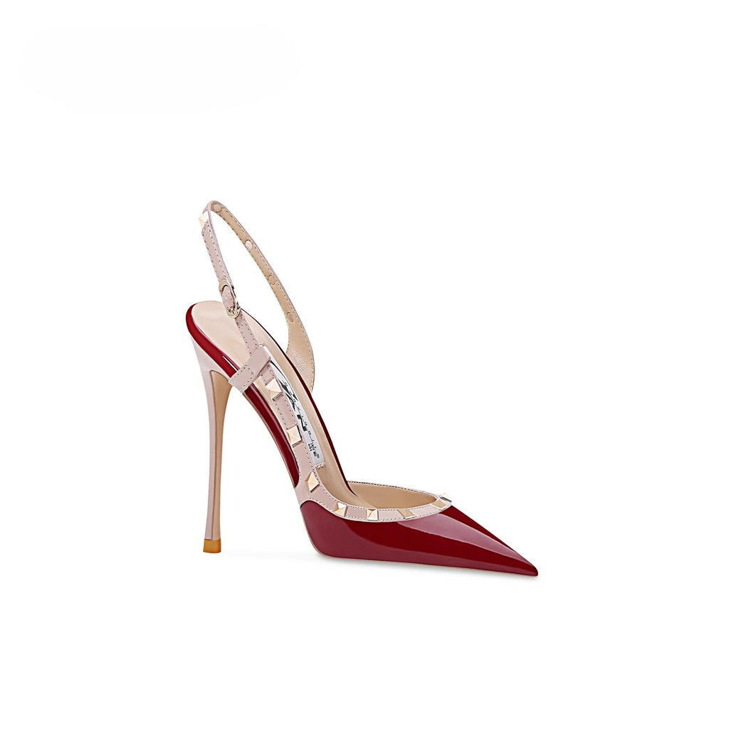 New Sexy Wine Red European and American High Heels for Women Slim Heels Pointed Toes, Shallow Mouth, Riveted Single Shoe Sandals