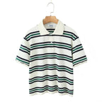 Summer Ladies Polo Shirts Woman Shorts Short Sleeve Brown Striped Vintage Clothes Polo Shirts Mujer Streetwear Crop Tops Casual