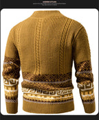Men's Cable Knit Fair Isle Geometric Striped Cardigan V Neck Button Front Pocket Long Sleeve Sweater Autumn Winter Casual