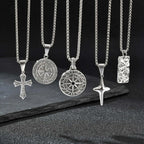Men's Silver Color Geometric Pendant Necklace, Non Fading Stainless Steel Compass Necklace with Chain, Stylish Jewelry Gifts