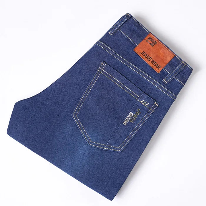 2026 Summer Thin Men's Elastic Cotton Jeans Fashion Blue Comfortable Business Straight Casual Pants Brand Male Clothes Trousers