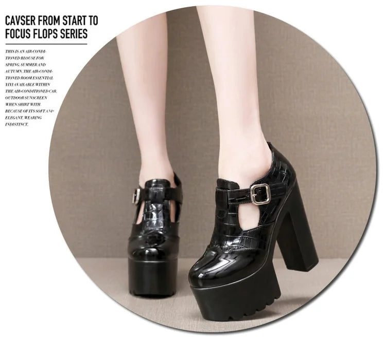 14cm Small Size 32-43 Elegant Patent Leather Mary Janes Chunky Platform Pumps 2025 Spring Block High Heels Shoes for Model Dress