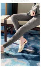 Autumn Winter 100% Merino Wool Leggings for Women Thickening Leggings Small Feet Pencil Pants Outdoor Casual Stretchy Pants