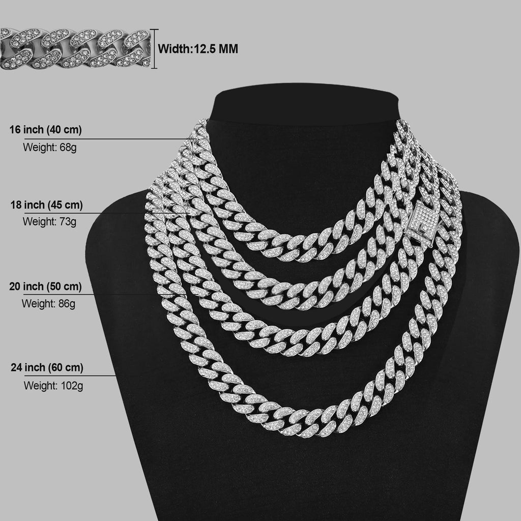 12.5mm Iced Out Miami Cuban Link Necklaces Free Shipping Bling Rapper Chains For Men Hip Hop Daily Party Fashion Jewelry Gift
