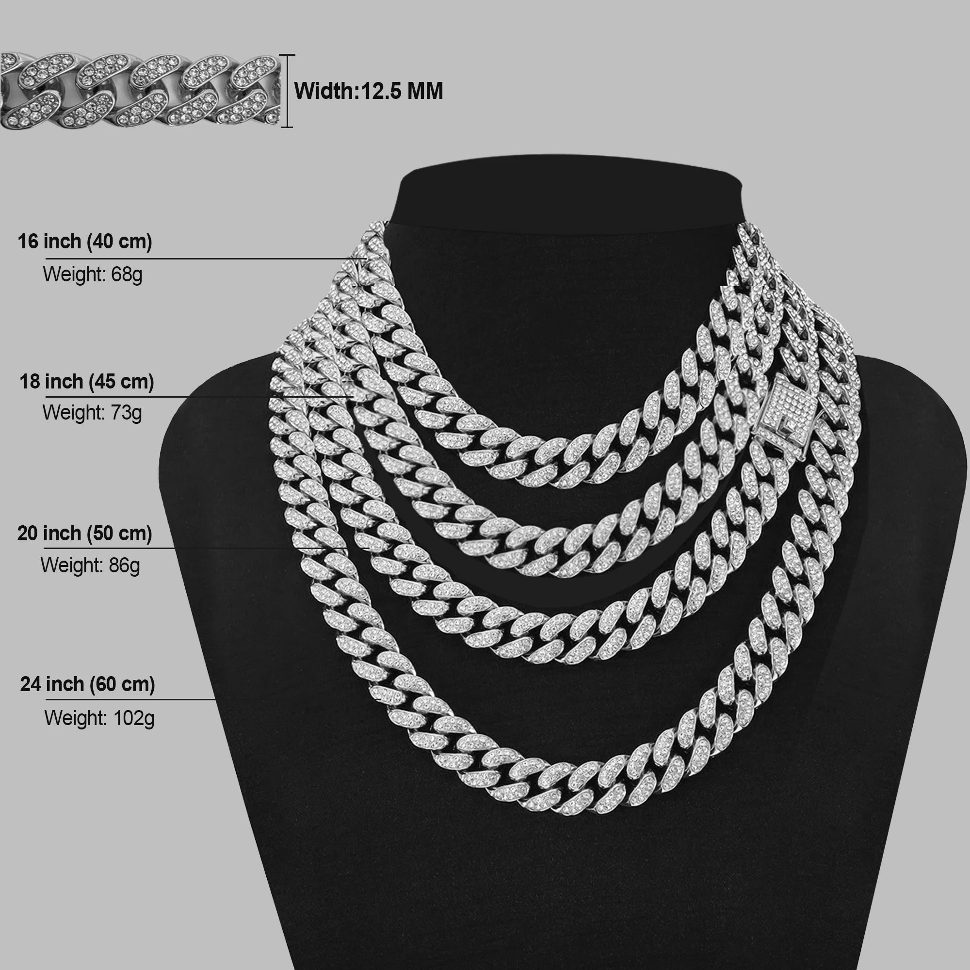 12.5mm Iced Out Miami Cuban Link Necklaces Free Shipping Bling Rapper Chains For Men Hip Hop Daily Party Fashion Jewelry Gift