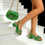 Venus Chan 2026 Luxury Italian Dark Black Rhinestone Peep Toe High Heels & Matching Bag for Women - Elegant Sandals