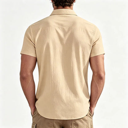 Men's Linen Blend Short Sleeve Button Down Shirt Casual Beach Top with Chest Pocket Breathable Lightweight Summer Shirts for Men