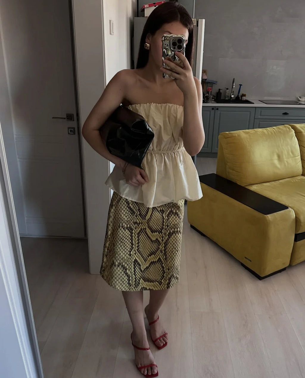 Tossy Snakeskin Printed Fashion Skirt Women's High Waist Slim Contrast Patchwork Commute Streetwear Female Vintage Y2k Skirt