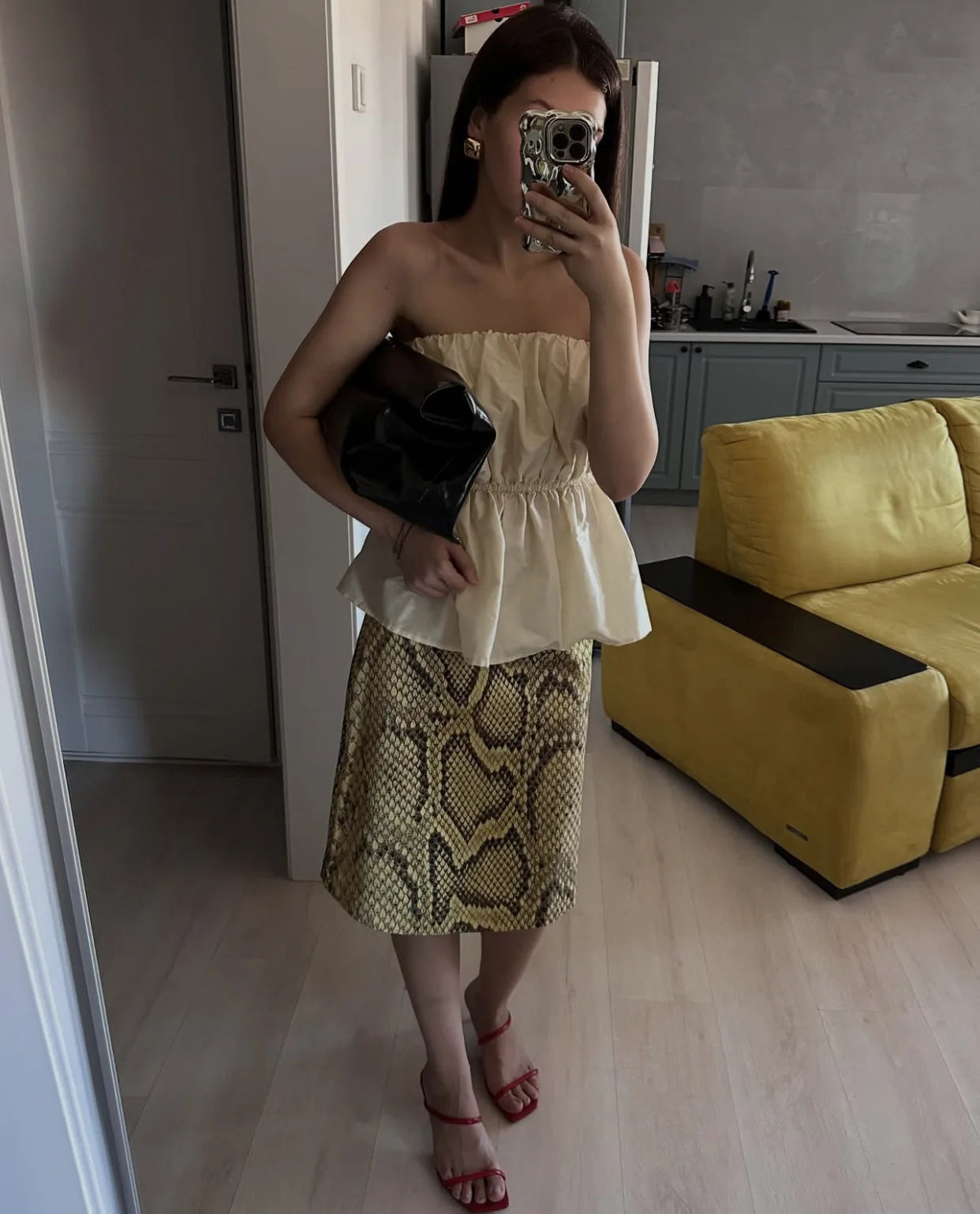 Tossy Snakeskin Printed Fashion Skirt Women's High Waist Slim Contrast Patchwork Commute Streetwear Female Vintage Y2k Skirt