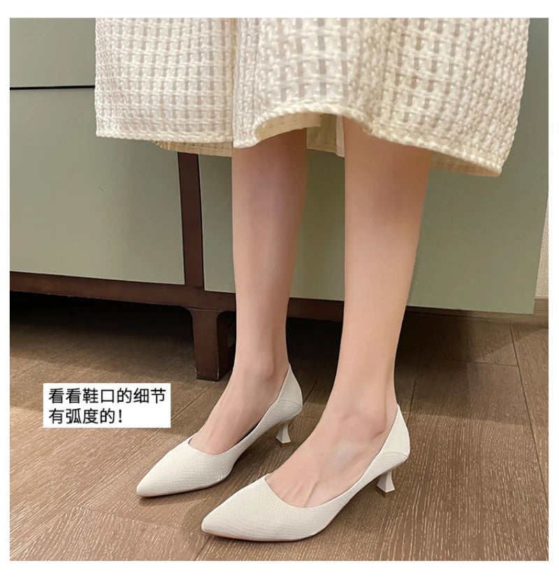 Beige Pointed Toe Kitten Heel Pumps Slip On Dress Shoes Comfortable Non Slip For Business Office Wedding Party Daily Wear  New