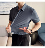 Men's White Business Casual Shirt, Fitted Striped Elastic Short-sleeved Shirt, Exquisite Embroidered Summer Formal Work Uniform.