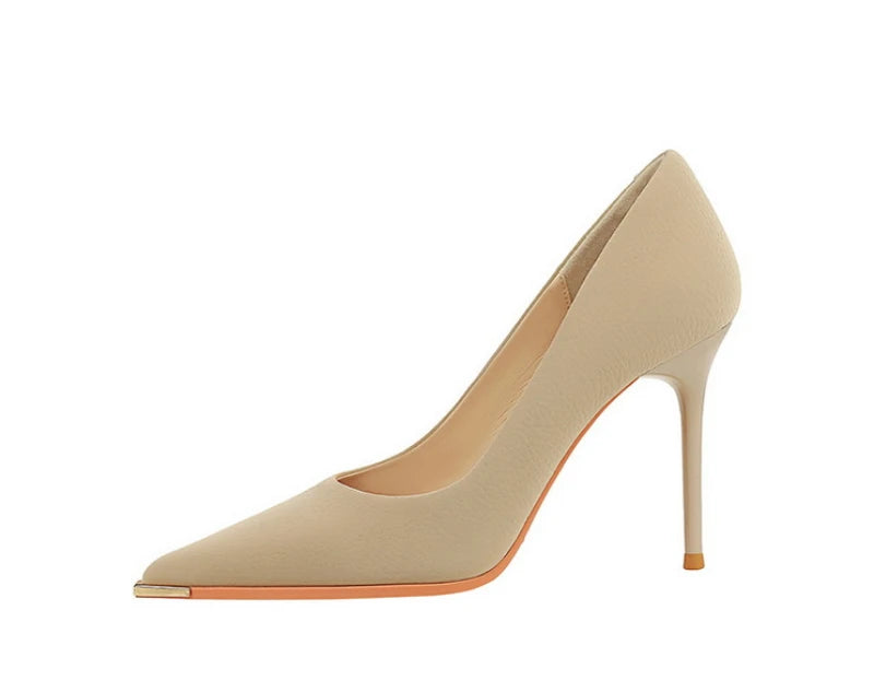 Banquet Fashion Metal Toe High Heels Women's Pointed Toe Shallow Mouth Thin Heels Women's Shoes Temperament Single Shoes