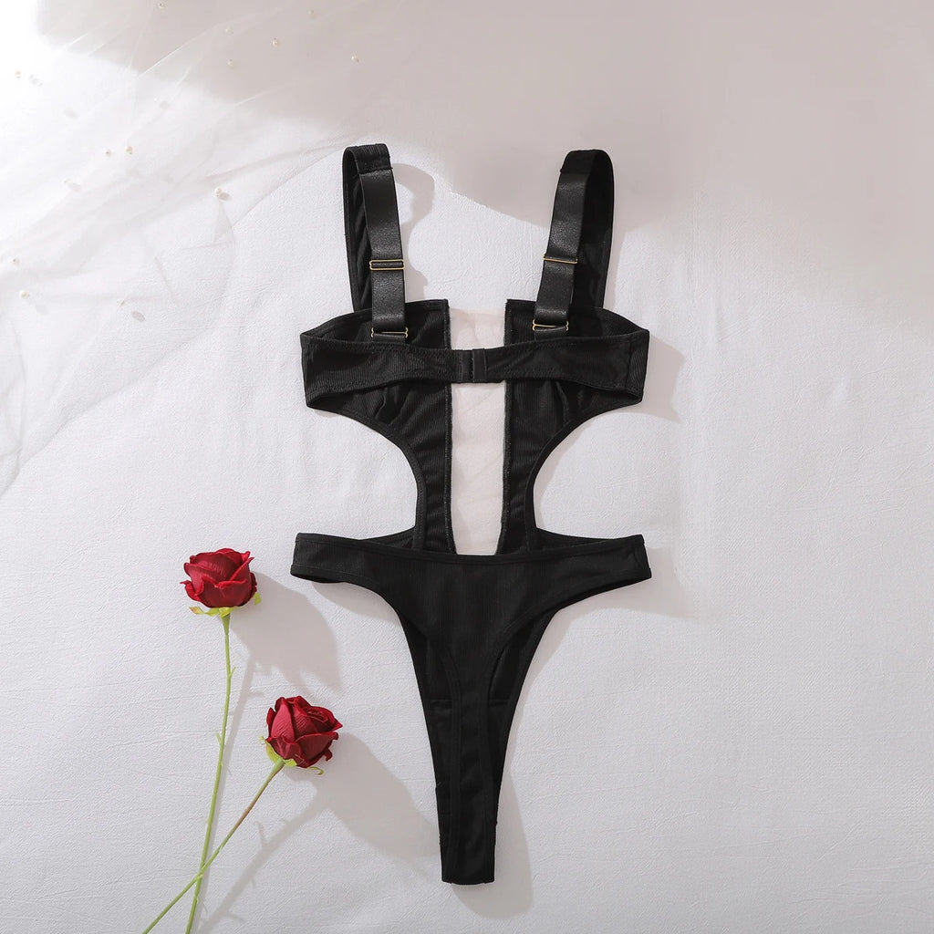 Belamimi Sheer Mesh Hollow Backless Bodysuit Women Slim Shaping Sexy Club Outfit Transparent Mesh Lingerie