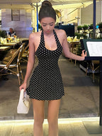 Nibber Low-Neck Sexy Backless Mini Dress Woman Summer Trend Polka Dot Print Halter Skinny Stretch Street Y2K Style Mini Bodycon