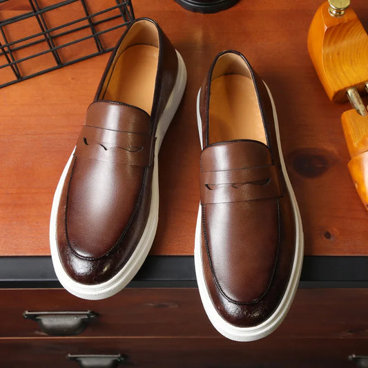 New 2025 Summer Men Casual Slip On Dress Shoes Black Brown British Style Platform Men Driving Loafers Shoes