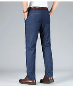2026 Brand High Lyocell  Men's Fit Straight Lightweight Cotton Stretch Denim Business Casual High Waist Thin Light Grey Jeans