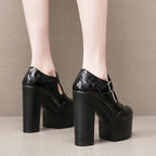 14cm Small Size 32-43 Elegant Patent Leather Mary Janes Chunky Platform Pumps 2025 Spring Block High Heels Shoes for Model Dress