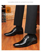 LAORENTOU true cowhide breathable perforated leather shoes with pointed tips, British business dress perforated leather sandals