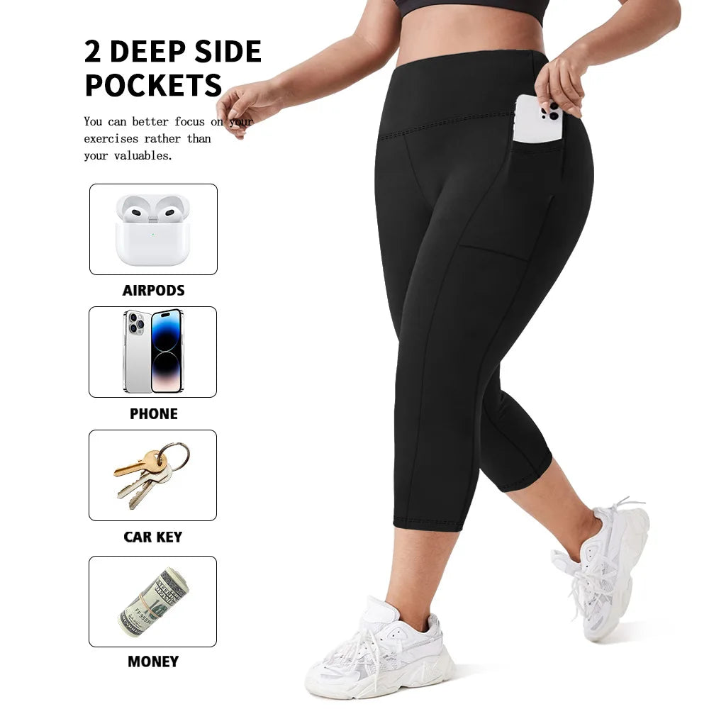 Women High Waist Plus Size 7/8 Yoga Leggings with Pockets Milk Silk Breathable Sport Women's pantss Base Leggings for Fitness