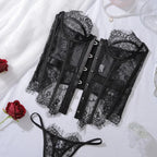 Sexy Lingerie for Women Sensual Lace Corset 2PC Set Sheer Strapless Slimming Tops + Thongs Clubwear Sexy Body Shaping Underwear