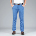 2026 Brand High Lyocell  Men's Fit Straight Lightweight Cotton Stretch Denim Business Casual High Waist Thin Light Grey Jeans