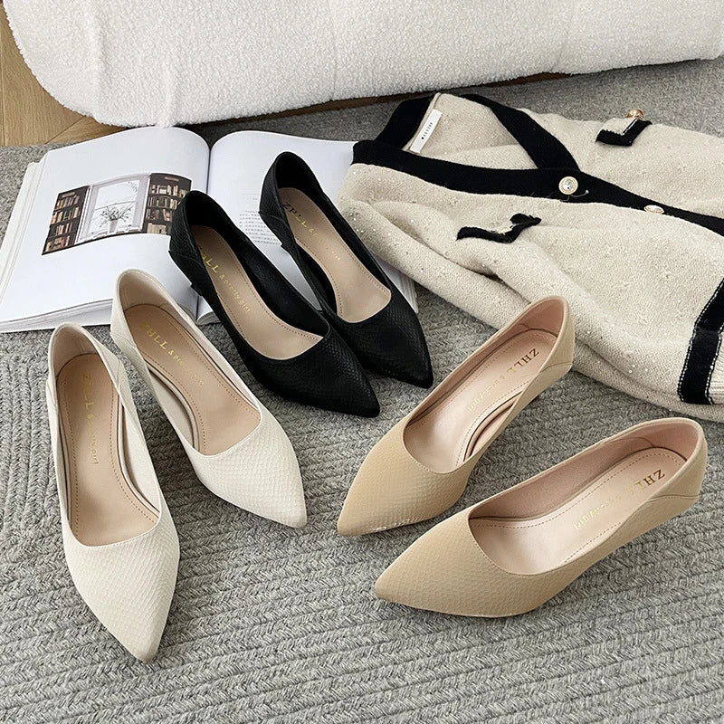 Beige Pointed Toe Kitten Heel Pumps Slip On Dress Shoes Comfortable Non Slip For Business Office Wedding Party Daily Wear  New