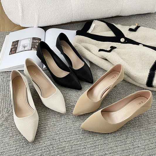 Beige Pointed Toe Kitten Heel Pumps Slip On Dress Shoes Comfortable Non Slip For Business Office Wedding Party Daily Wear  New